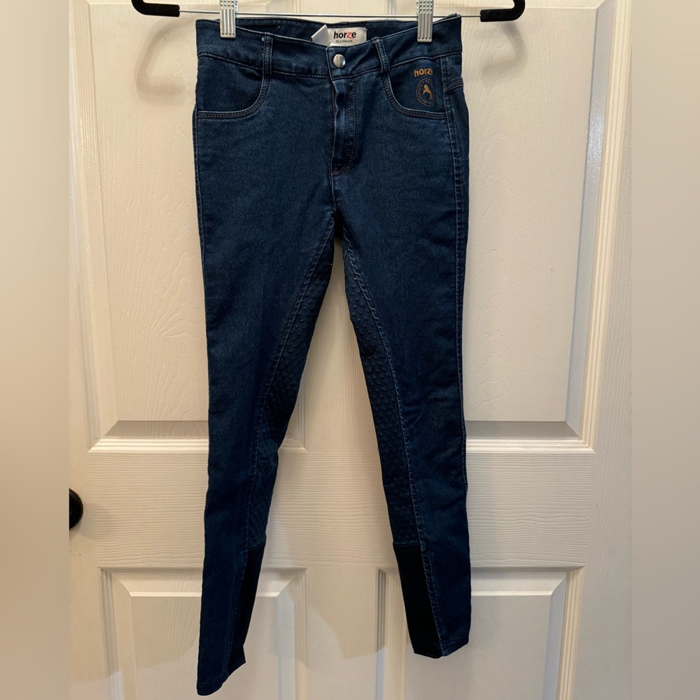 Horze brand Annika Girls Large denim FULL SEAT silicone grip breeches